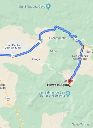 Route met de auto naar Hierve el Agua