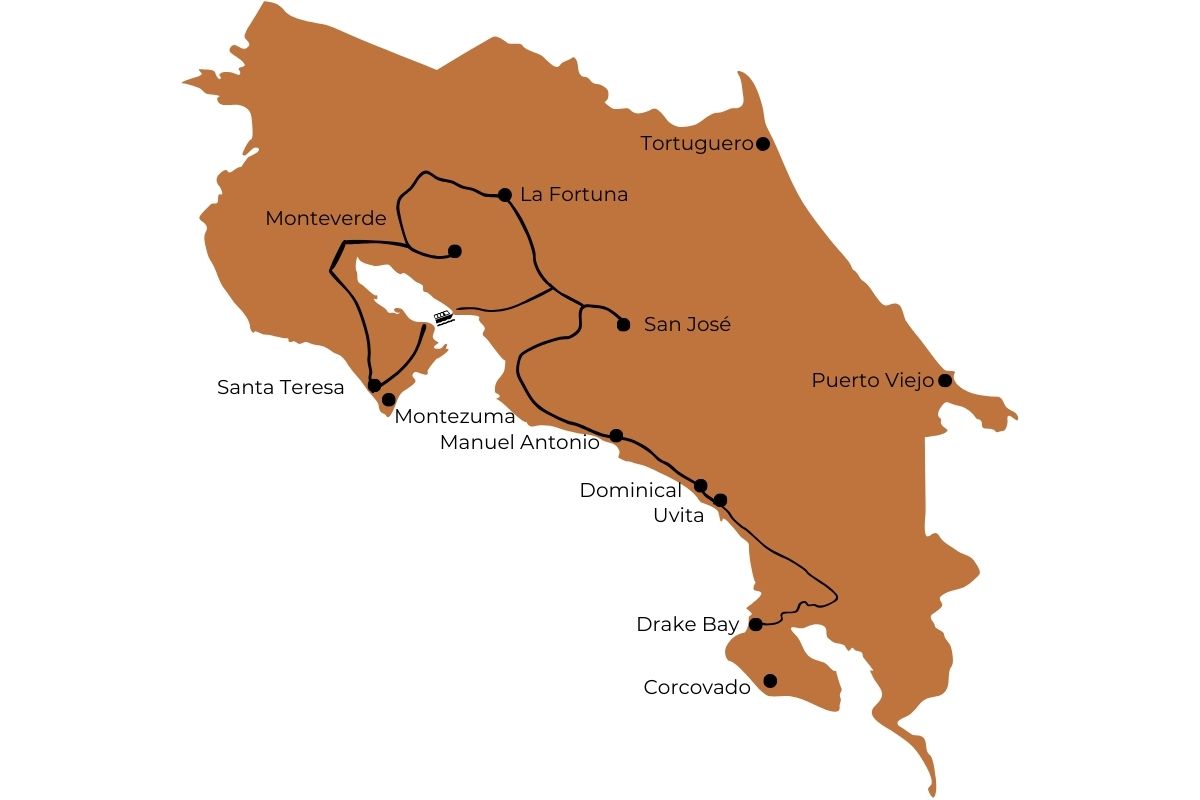 Route Costa Rica Kaart en overzicht