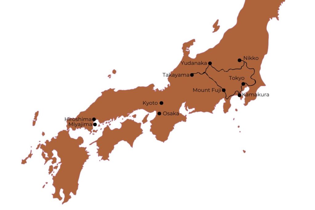 Roadtrip route met camper Japan Kaart