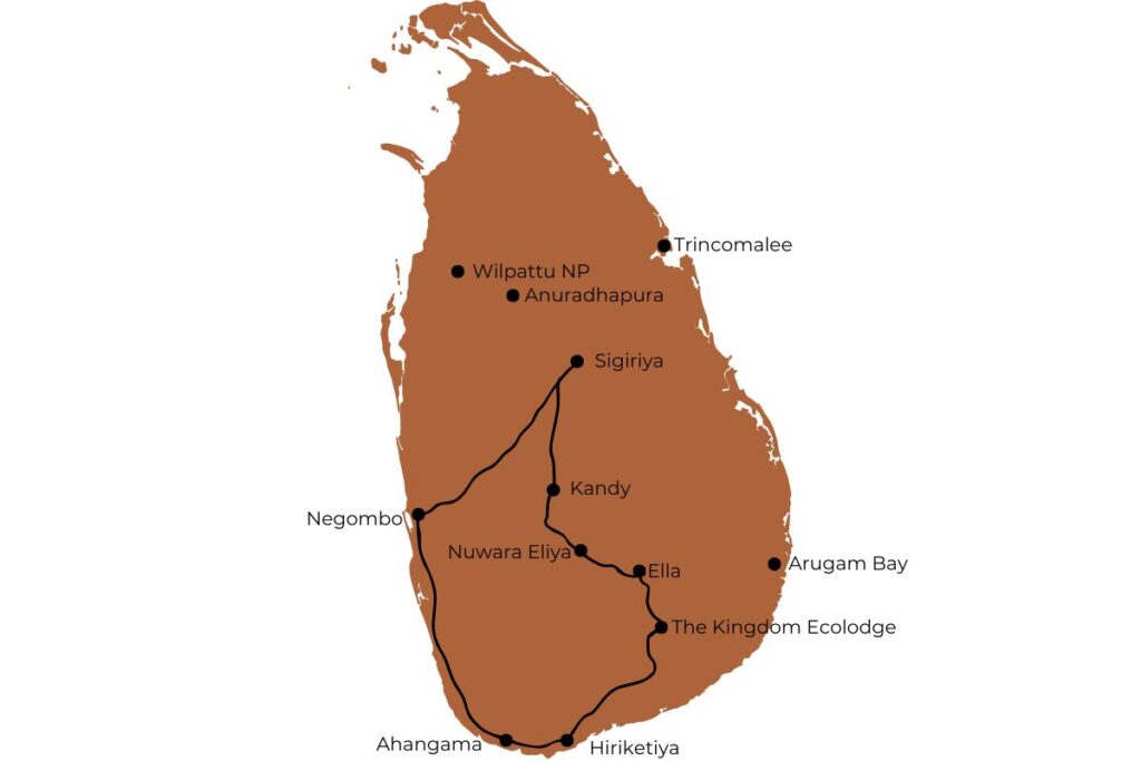 Route landkaart Sri Lanka