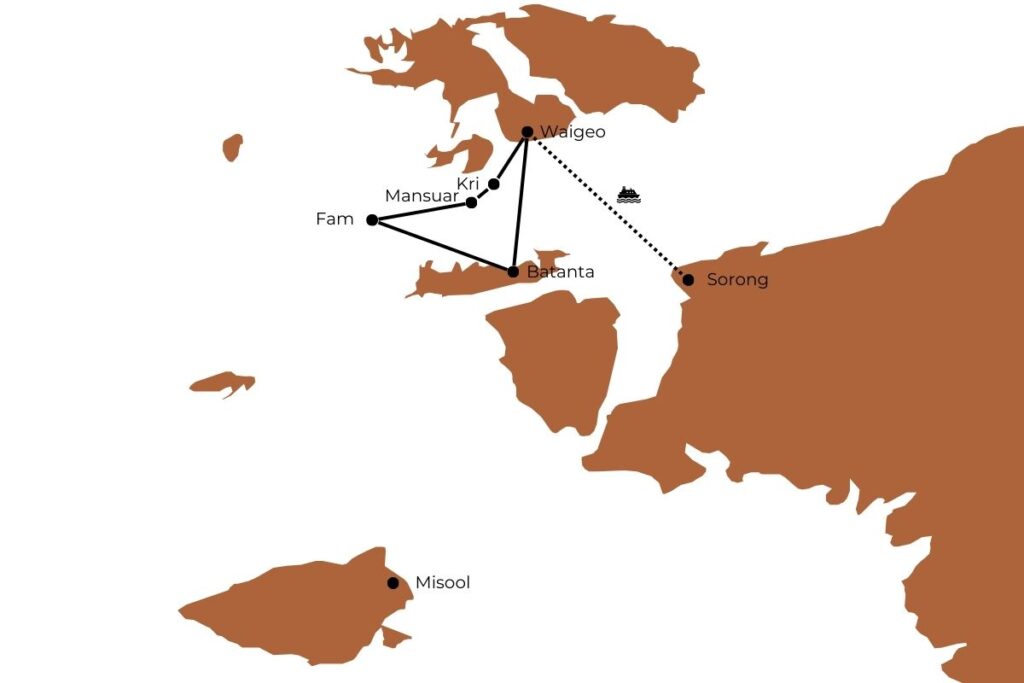 Route kaart Raja Ampat dagplanning