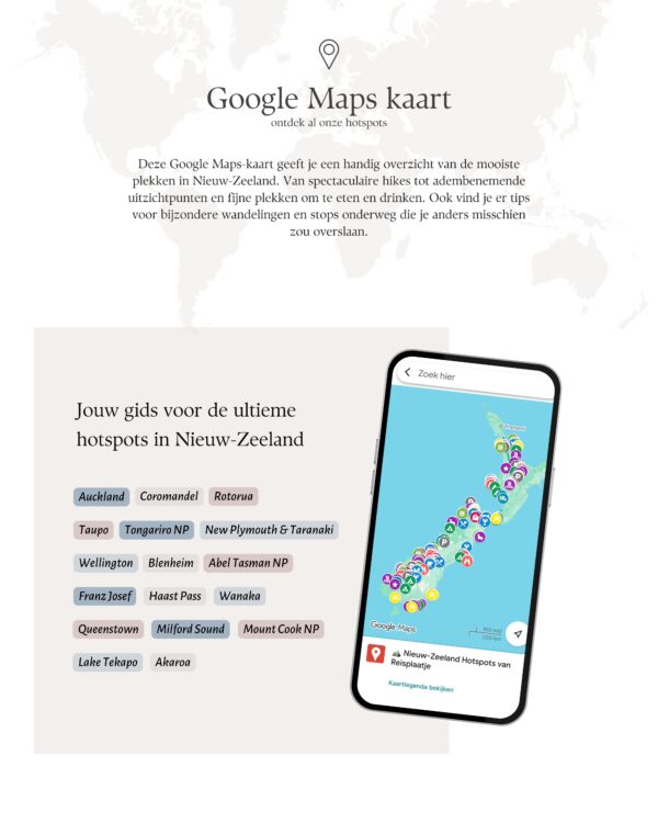 Reisgids Nieuw-Zeeland met Google Maps Kaart om je reis zelf te plannen