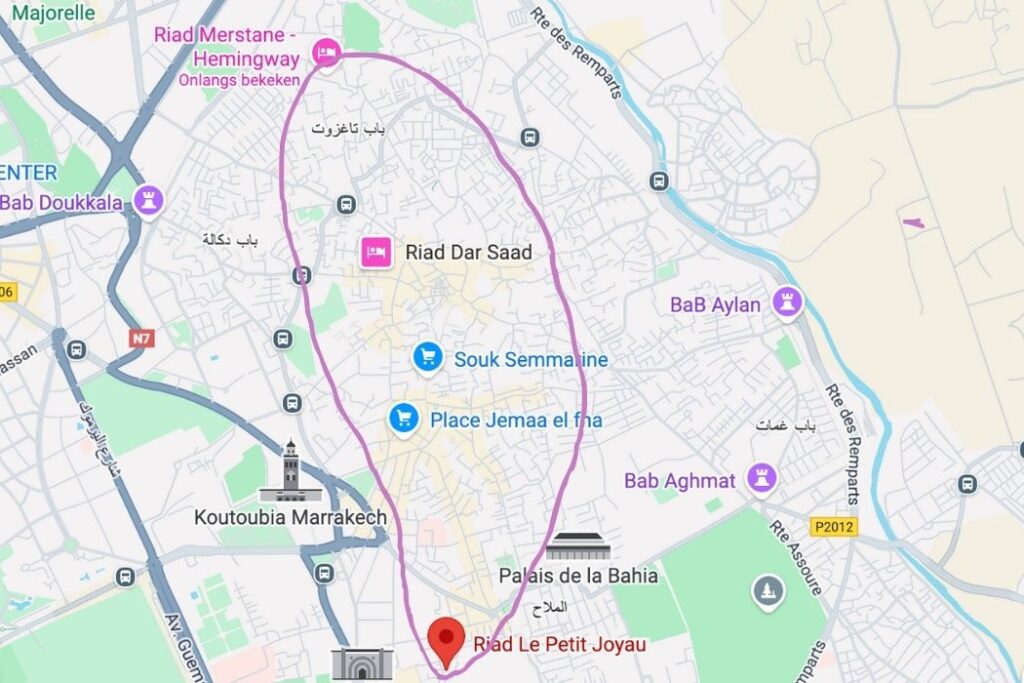 Beste locatie om te verblijven in Marrakech - Kaart Marrakech locatie
